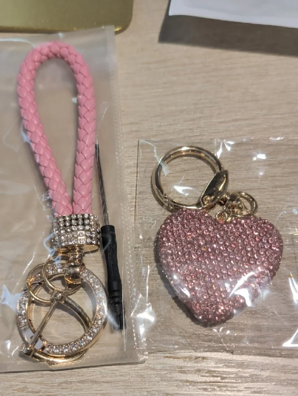 Pink Crystal Heart Keychain Bag Charm
